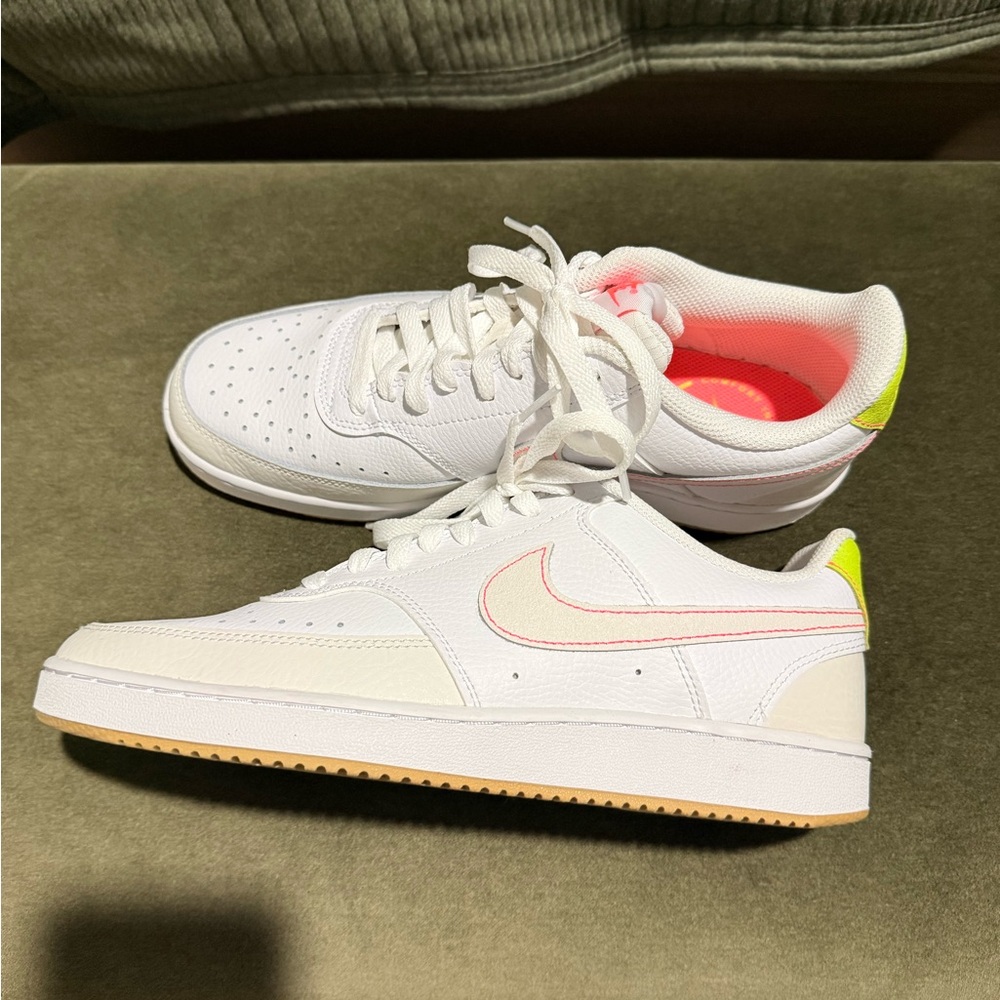 Nike White Sneakers with Pink and Neon Accents